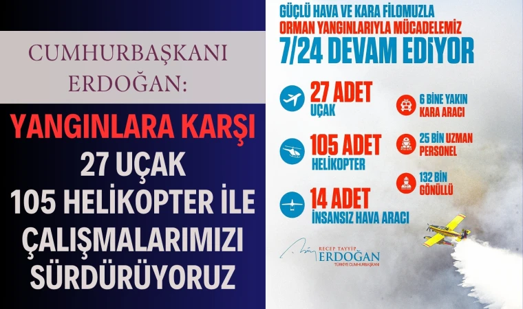 Erdoğan:27 uçak, 105 helikopter çalışmalarını sürdürüyor