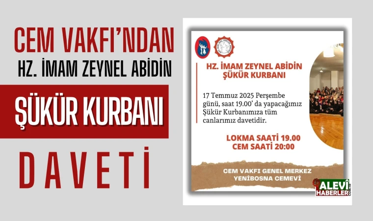 Hz. İmam Zeynel Abidin Şükür Kurbanı düzenleniyor