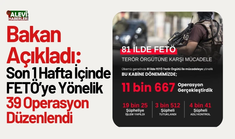 Bakan Yerlikaya: Son 1 hafta içinde FETÖ’ye yönelik 39 operasyon düzenledik