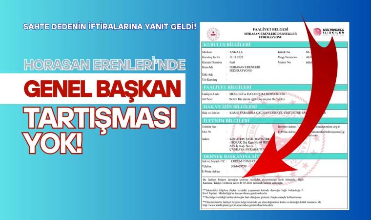 Horasan Erenleri’nde genel başkan tartışması yok, işte belgesi!