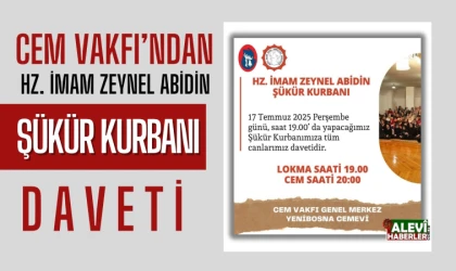 Hz. İmam Zeynel Abidin Şükür Kurbanı düzenleniyor