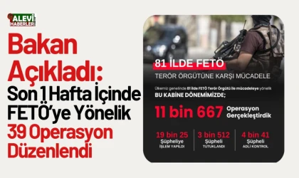 Bakan Yerlikaya: Son 1 hafta içinde FETÖ’ye yönelik 39 operasyon düzenledik